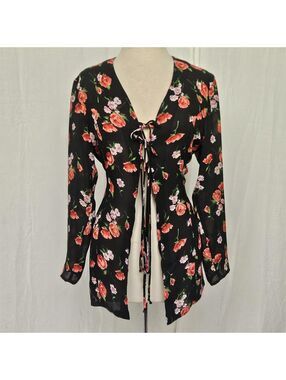 90s VTG triple tie floral Sheer Long Sleeve Top Contempo Casuals